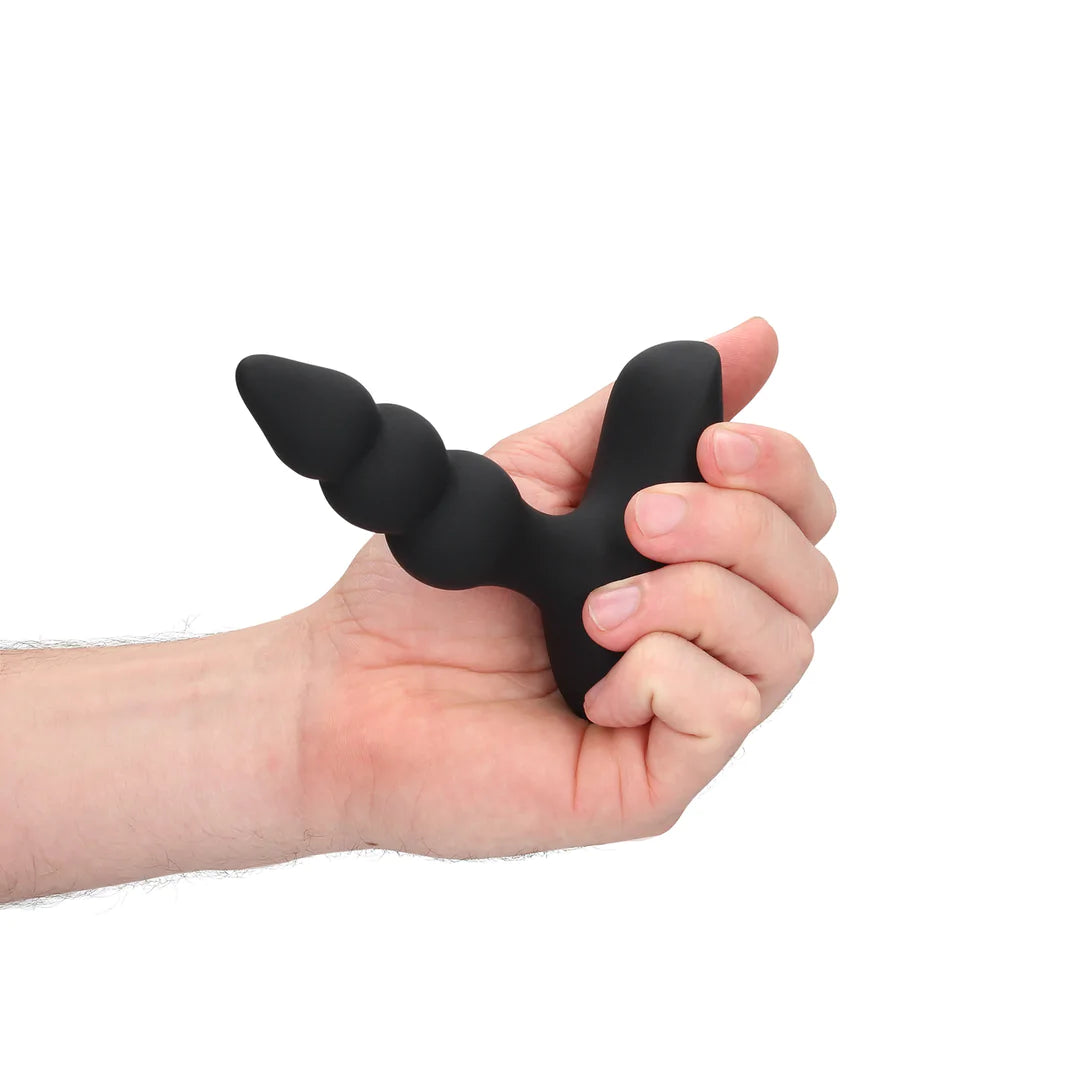 Plug anal vibrador con cuentas y control remoto - Negro regaliz