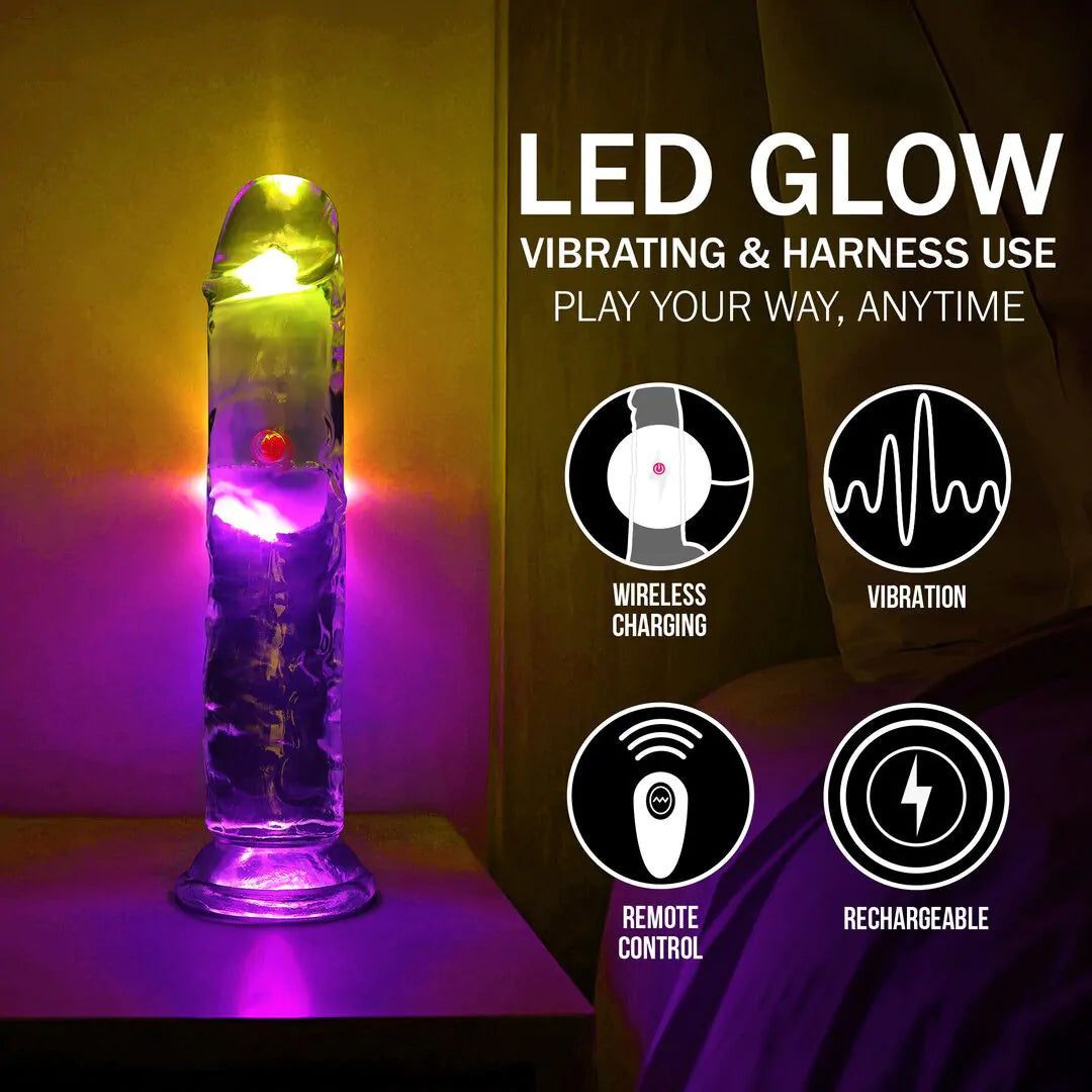 Dildo vibrador LED - 18 cm / 7" - Transparente