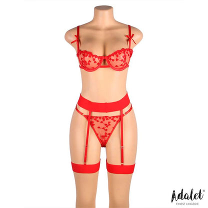 Yvonne Set Sujetador Tanga y Liguero con Corazones Rojo