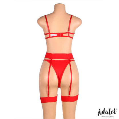 Yvonne Set Sujetador Tanga y Liguero con Corazones Rojo