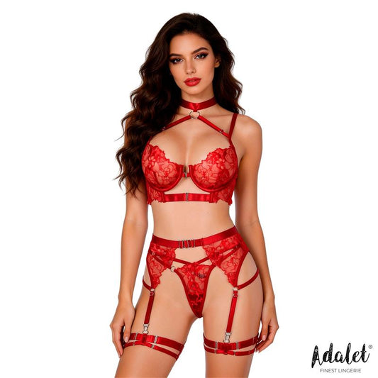 Hyacinth Set Sujetador Tanga y Liguero Rojo
