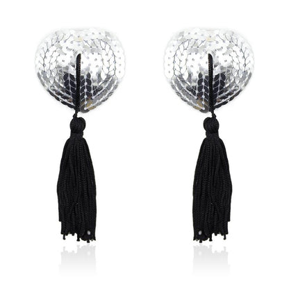 Pezoneras Autoadhesivas Forma de Corazon con Lentejuelas Negro Plata