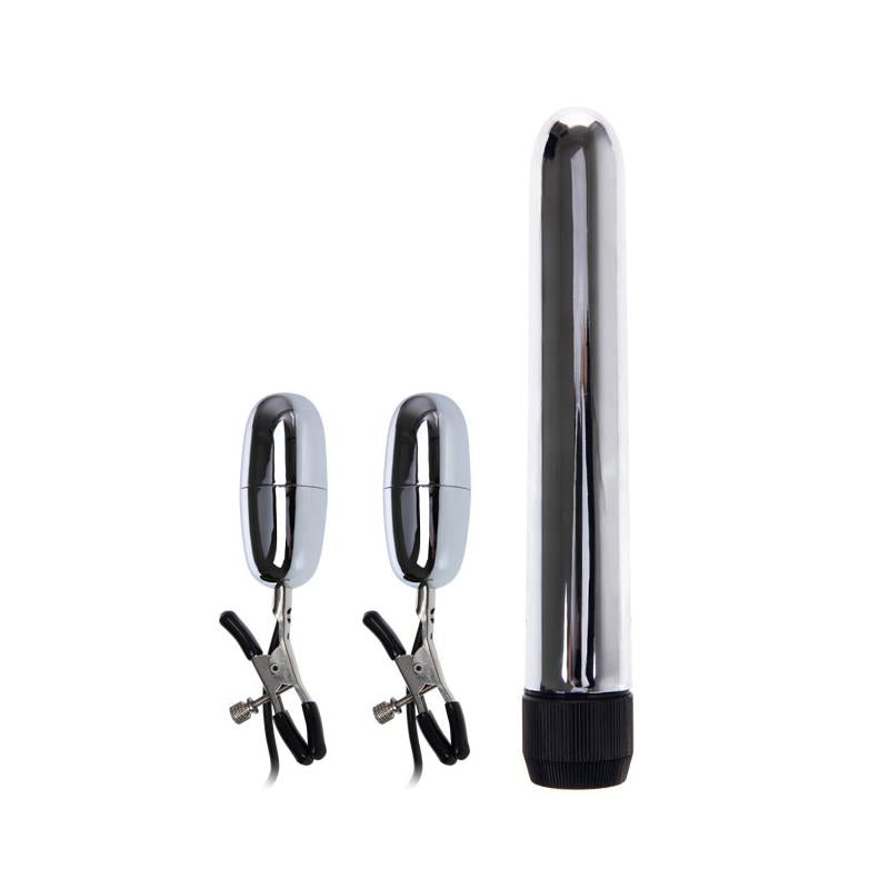 Baile Set Bala Vibrador y Pinzas para Pezones con Vibracion Turbo