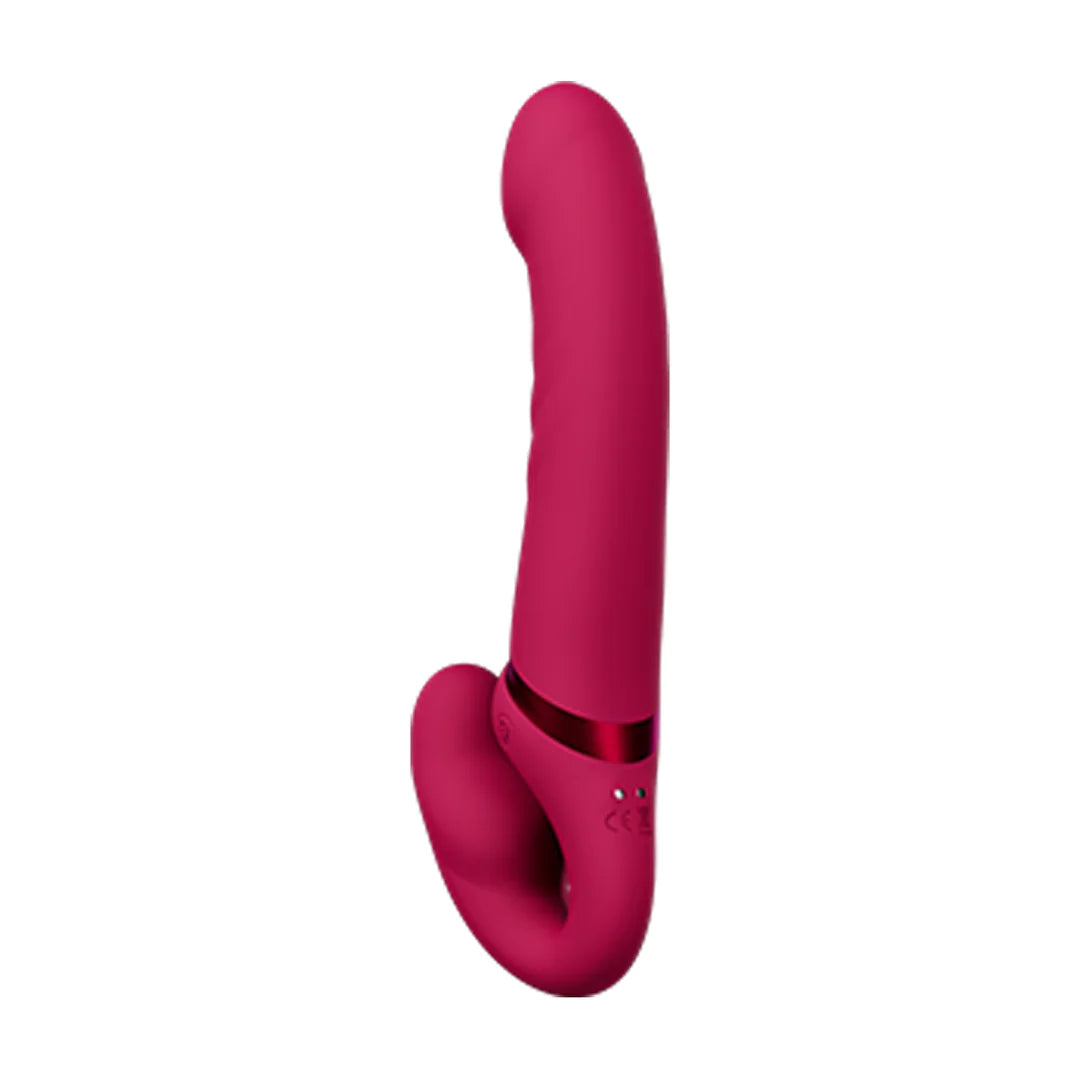 Lapis - Consolador vibrador de doble extremo sin tirantes, controlado por app - Rojo