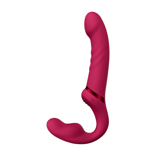 Lapis - Consolador vibrador de doble extremo sin tirantes, controlado por app - Rojo