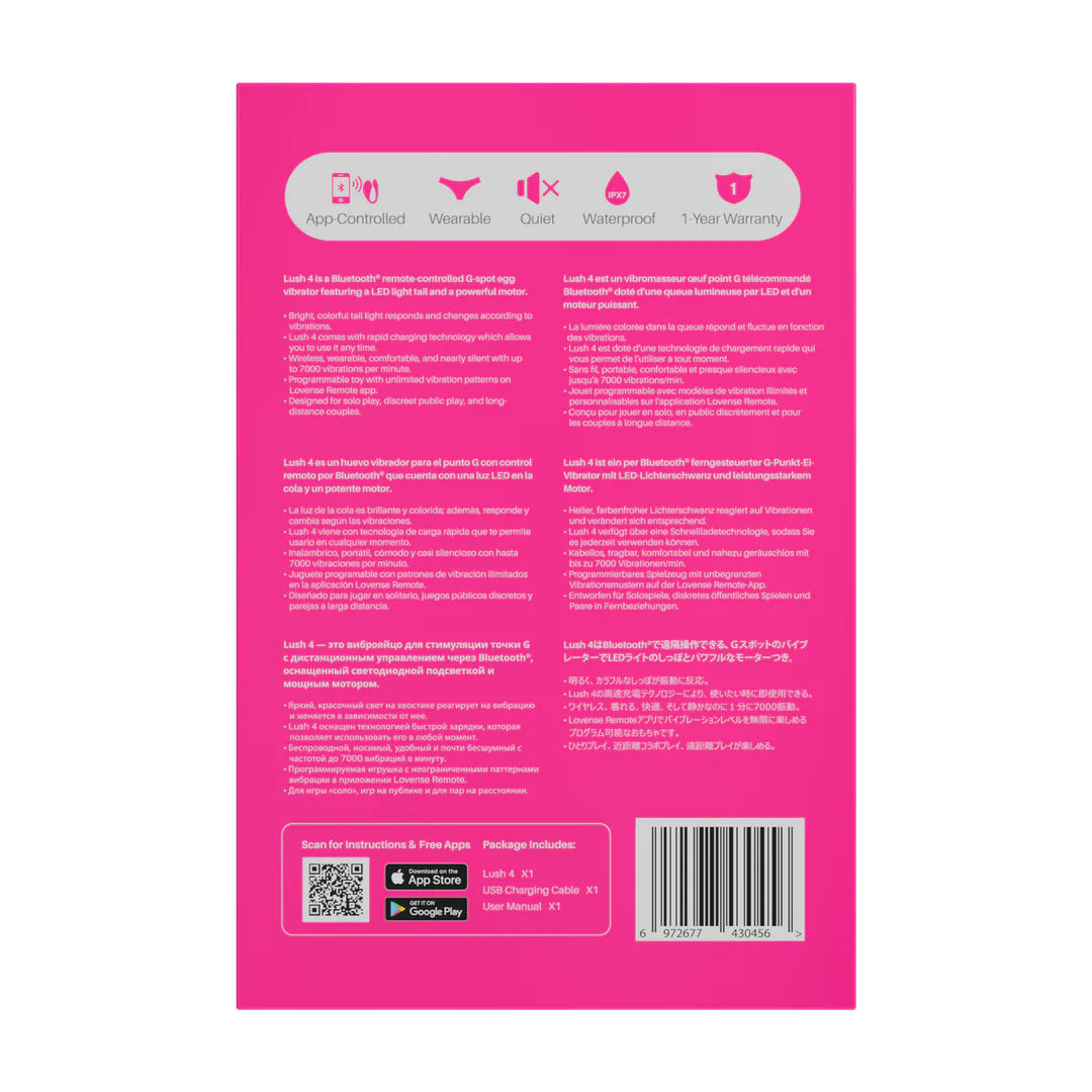 Lush 4 - Potente huevo vibrador para el punto G, portátil y controlado por app - Rosa