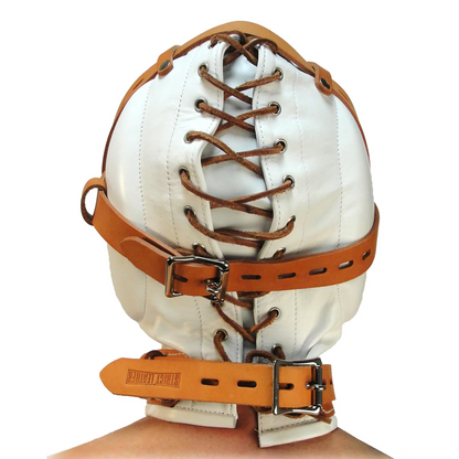 Capucha de cuero Total Sensory Deprivation - M/L - Blanco