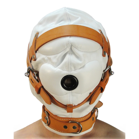 Capucha de cuero Total Sensory Deprivation - M/L - Blanco