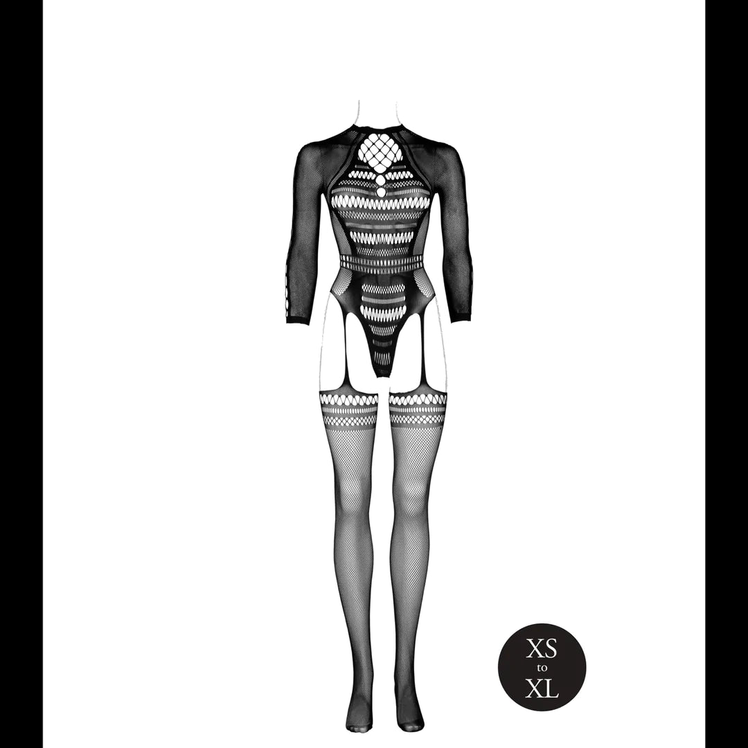 Bodystocking with Long Sleeves and Short Turtleneck - OS - Black