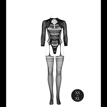 Bodystocking with Long Sleeves and Short Turtleneck - OS - Black