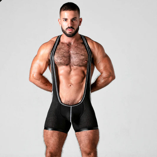 Singlet - Wrestling Negro/Blanco con bolsillo L