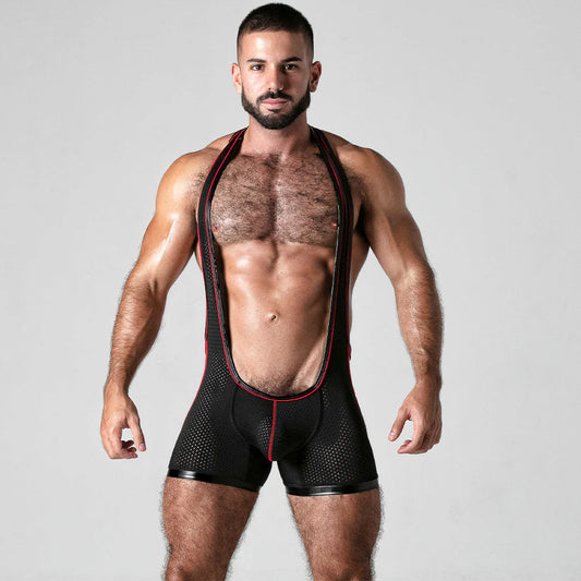 Singlet - Wrestling Negro/Rojo con bolsillo M