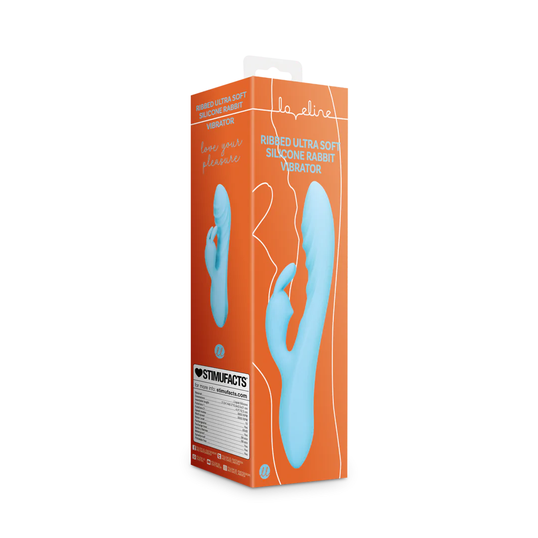Vibrador de conejo de silicona ultra suave con nervaduras - Azul Glacial