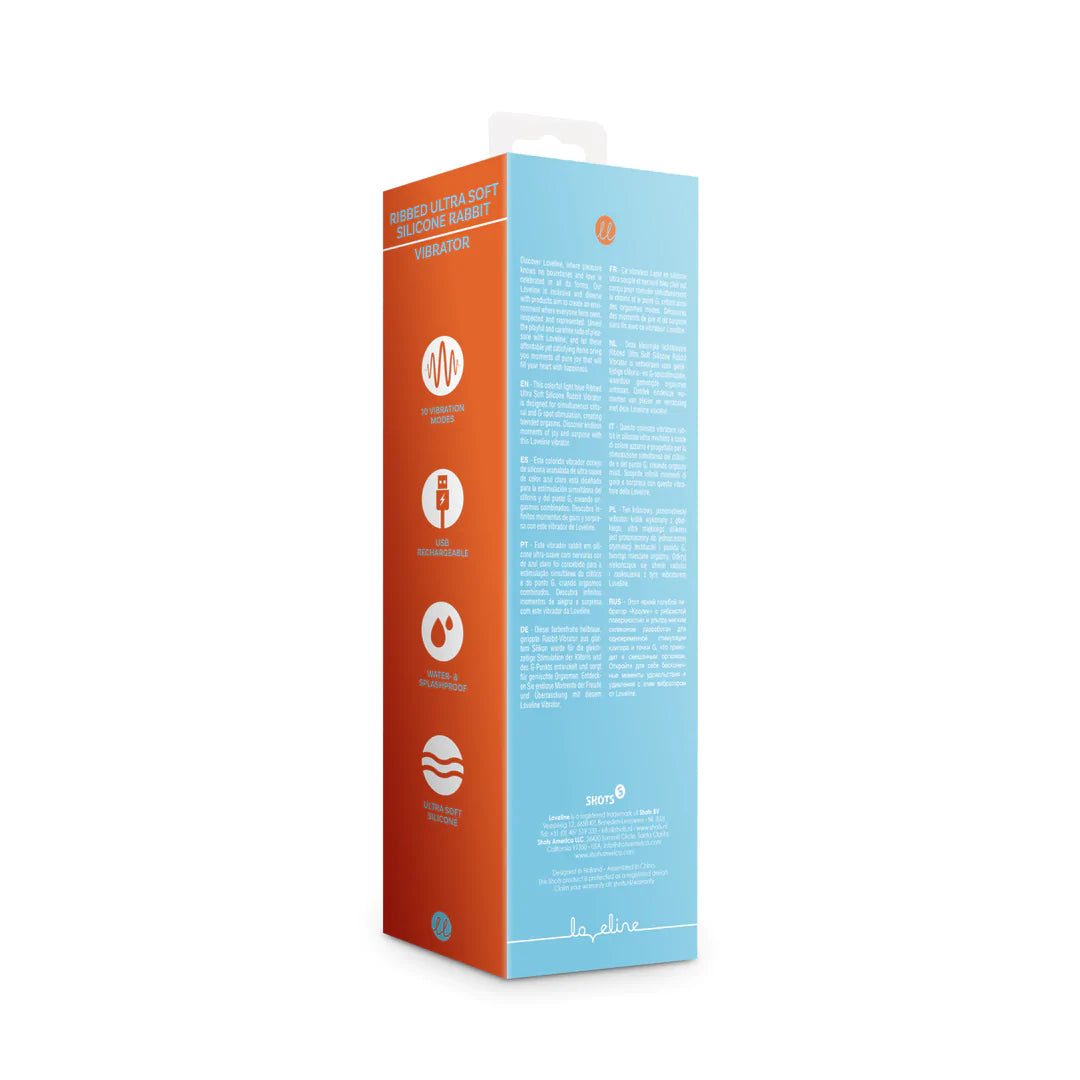 Vibrador de conejo de silicona ultra suave con nervaduras - Azul Glacial