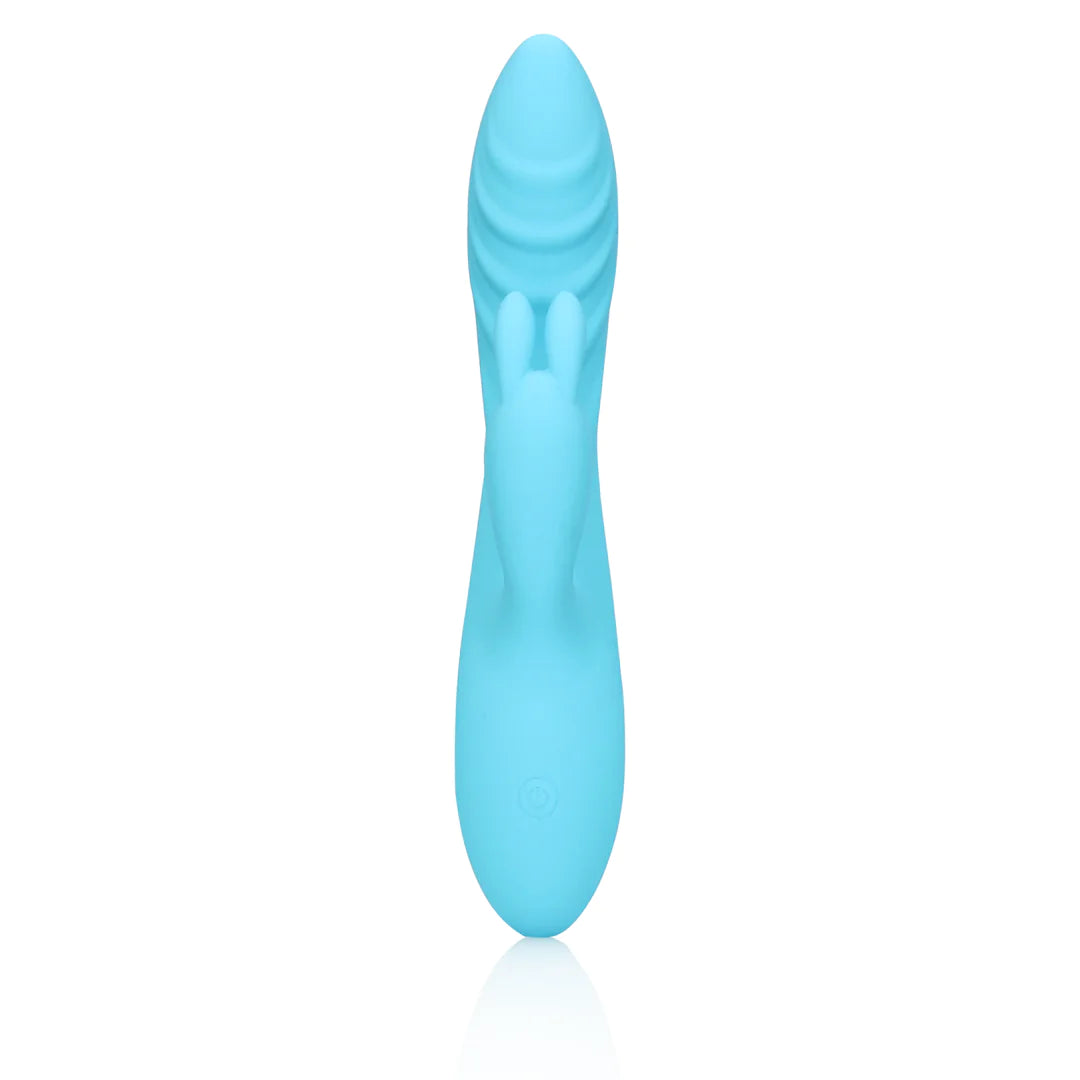 Vibrador de conejo de silicona ultra suave con nervaduras - Azul Glacial