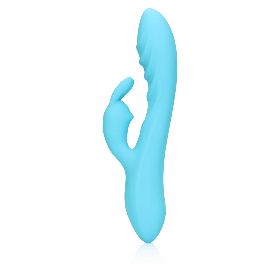 Vibrador de conejo de silicona ultra suave con nervaduras - Azul Glacial