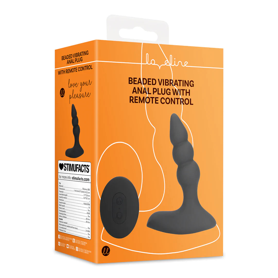 Plug anal vibrador con cuentas y control remoto - Negro regaliz