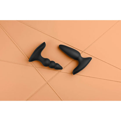 Plug anal vibrador con cuentas y control remoto - Negro regaliz