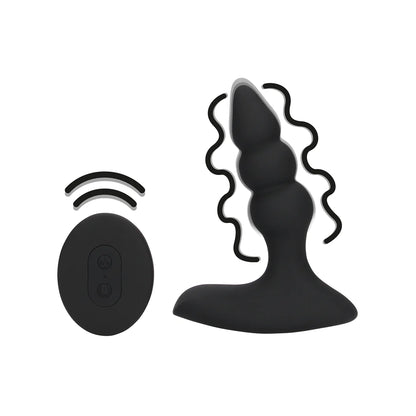 Plug anal vibrador con cuentas y control remoto - Negro regaliz