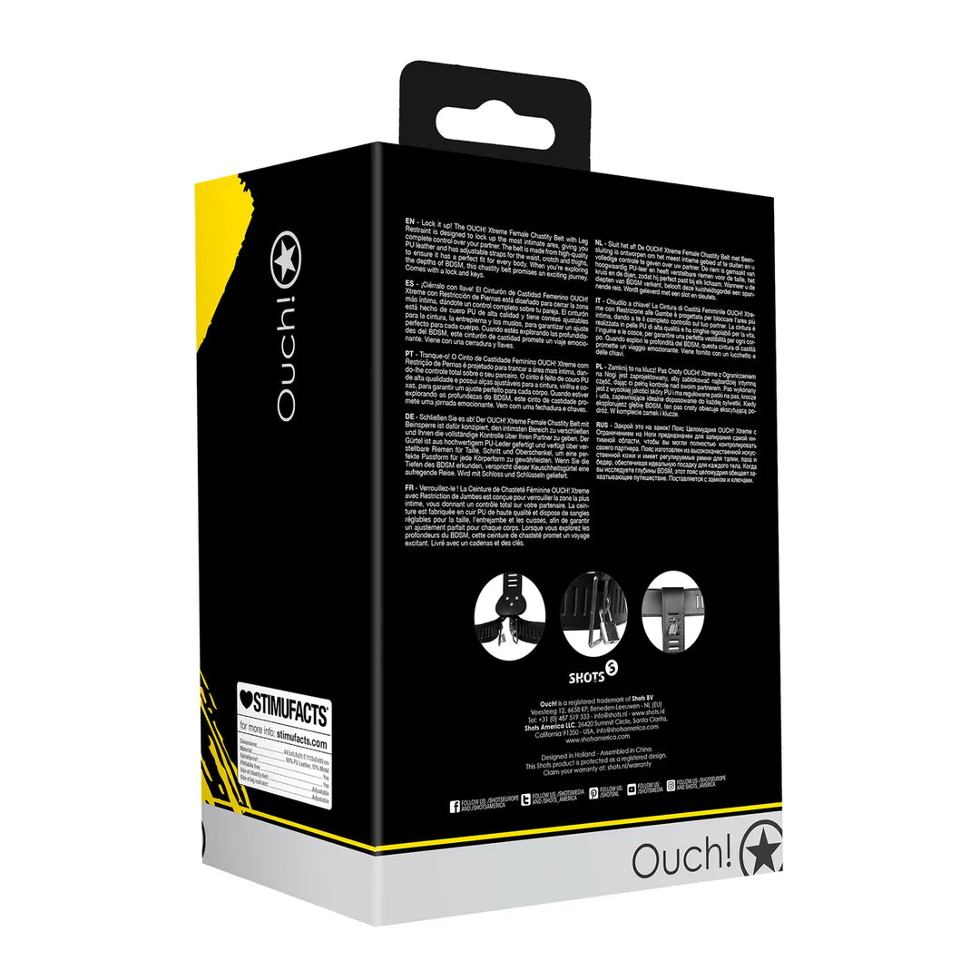 PU Leather Female Cinturon Castidad con Restrinciones de piernas - Negro