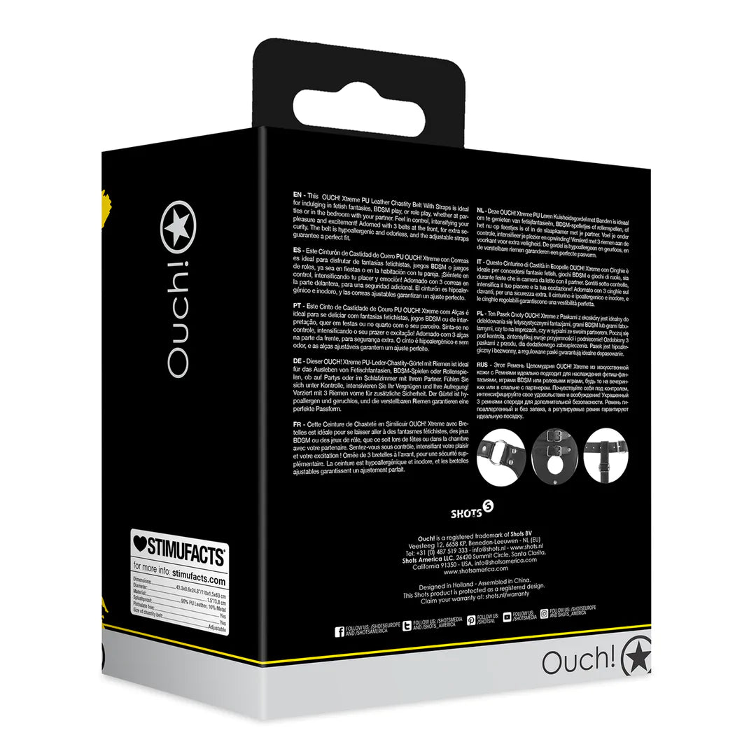 Cinturón de castidad de cuero sintético con correas - Negro