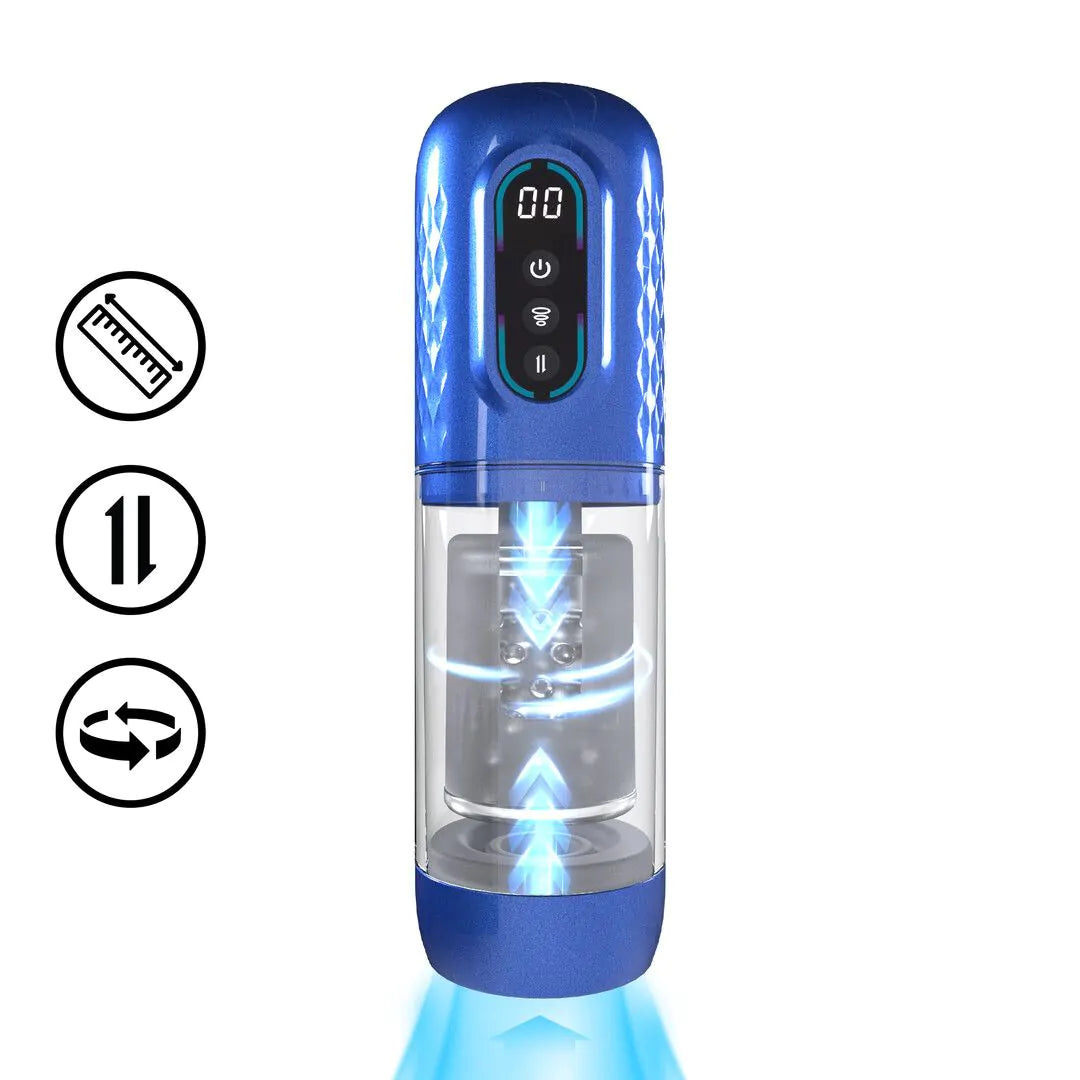 Vortex - Bomba masturbadora de succión, rotación y empuje - Azul metalizado