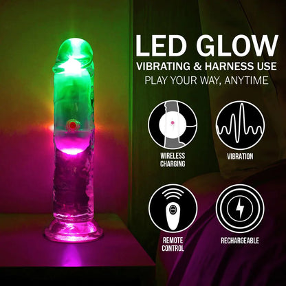 Dildo vibrador LED - 15 cm / 6" - Transparente