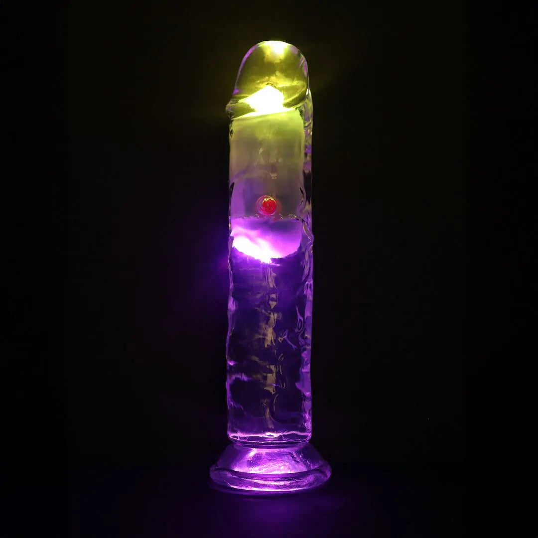 Dildo vibrador LED - 18 cm / 7" - Transparente