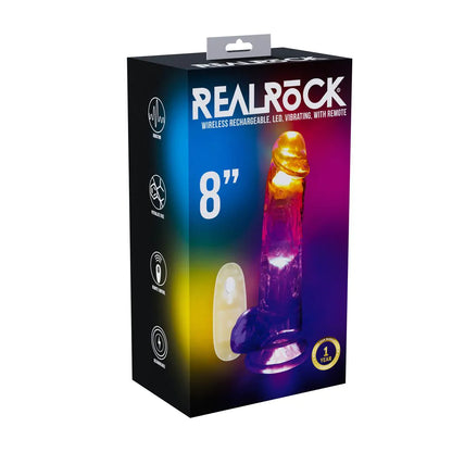 Dildo vibrador LED con testículos - 20 cm / 8" - Transparente