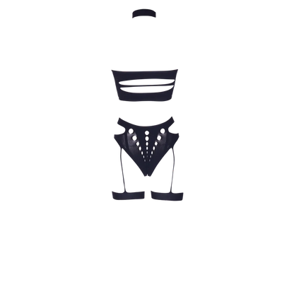 Ananke XII - Conjunto de tres piezas con gargantilla, top bandeau y braguita con ligas - Talla única