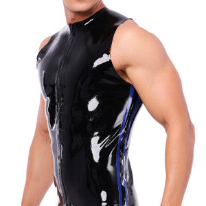 Camiseta de tirantes de látex con cremallera Xrub Negro-Azul