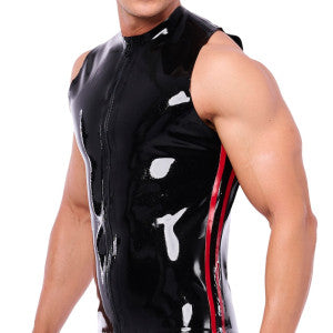 Camiseta de látex Xrub con cremallera Negro-Rojo