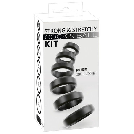 Juego de 6 Cockrings Cock & Ball de 26 a 56 mm Negros