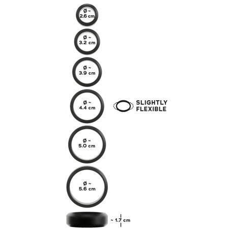 Juego de 6 Cockrings Cock & Ball de 26 a 56 mm Negros