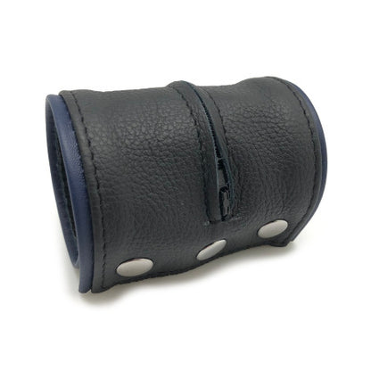Muñequera de cuero - Negro/Azul con cremallera