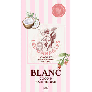 Tableta de chocolate blanco afrodisíaco con coco y bayas de Giji 100g