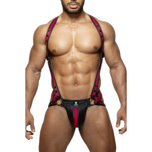 TITANO Conjunto arnés + suspensorio Negro-Burdeos