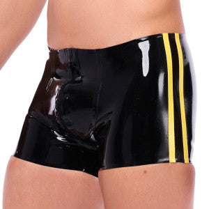 Xrub Pantalones cortos de látex con cremallera delantera/trasera Negro-Amarillo