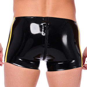 Xrub Pantalones cortos de látex con cremallera delantera/trasera Negro-Amarillo