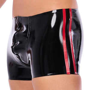 Xrub Pantalones cortos de látex con cremallera frontal/trasera Negro-Rojo